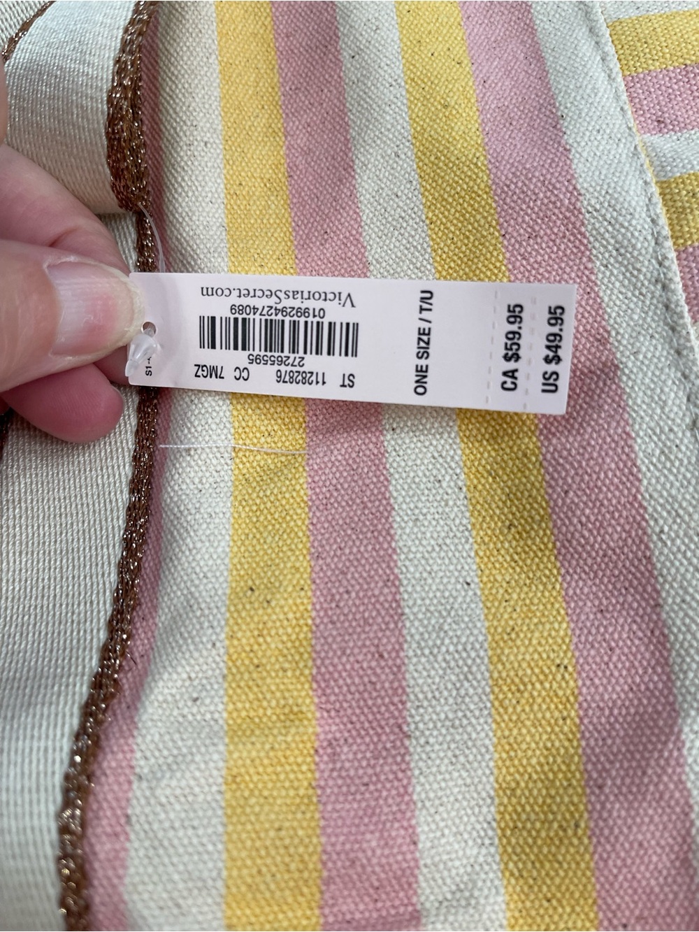 Victoria's Secret Pink & yellow and Cream Striped Canvas Tote NWT - Picture 4 of 6